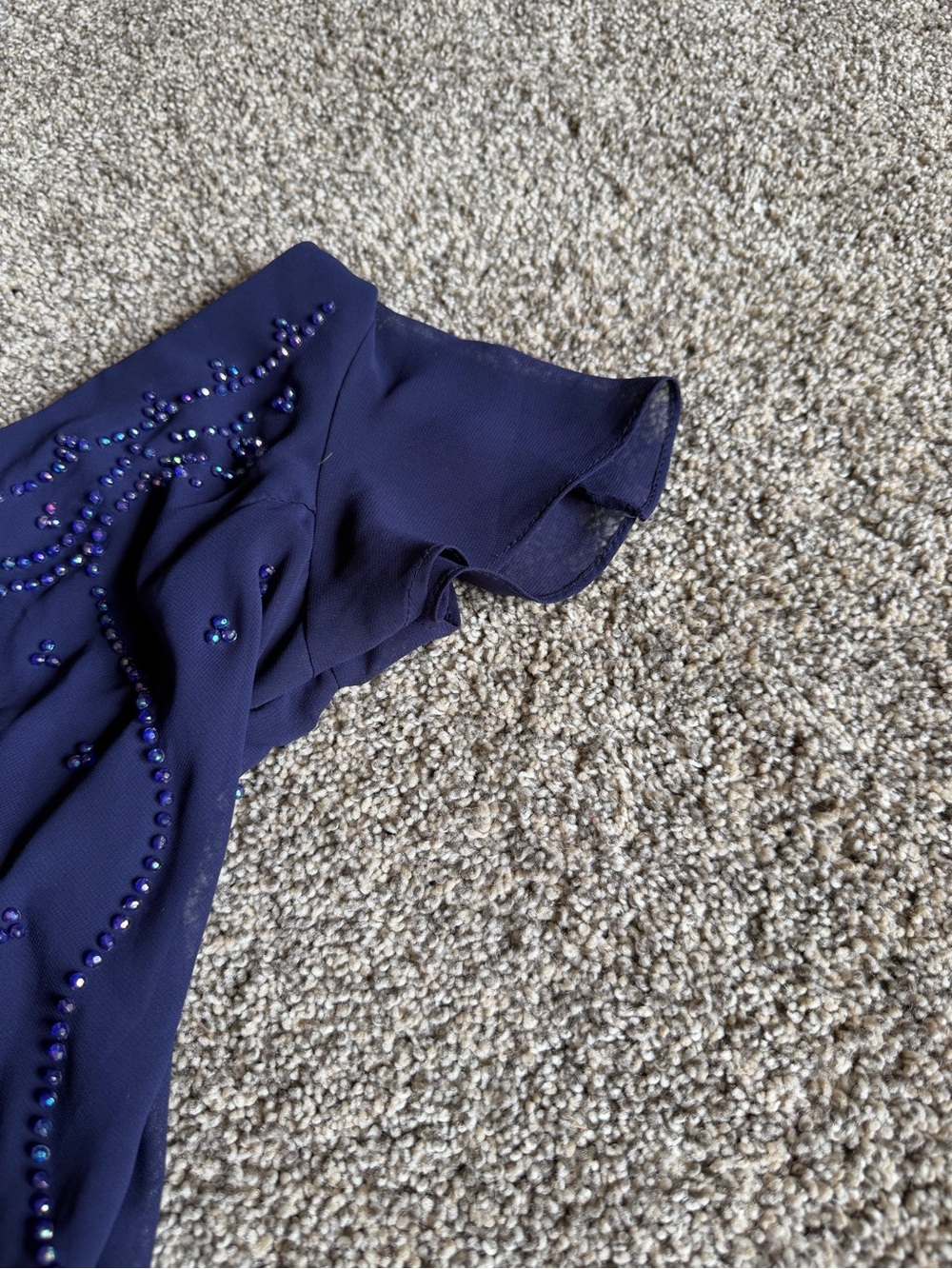 VTG Whimsigoth Navy Asymmetrical Beaded Handkerchief Hem Dress Sz 16 Fairy Y2K - Picture 5 of 9
